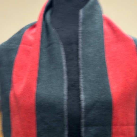 Auth Gucci Wool Cashmere Gray Red Striped Scatf Wrap Stole Muffler Ex+ - Picture 10 of 13